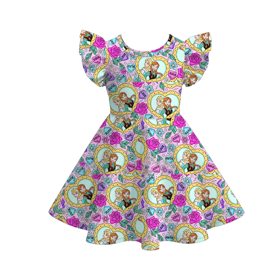 Valentine's sweet cute flutter sleeve twirly dress for girls