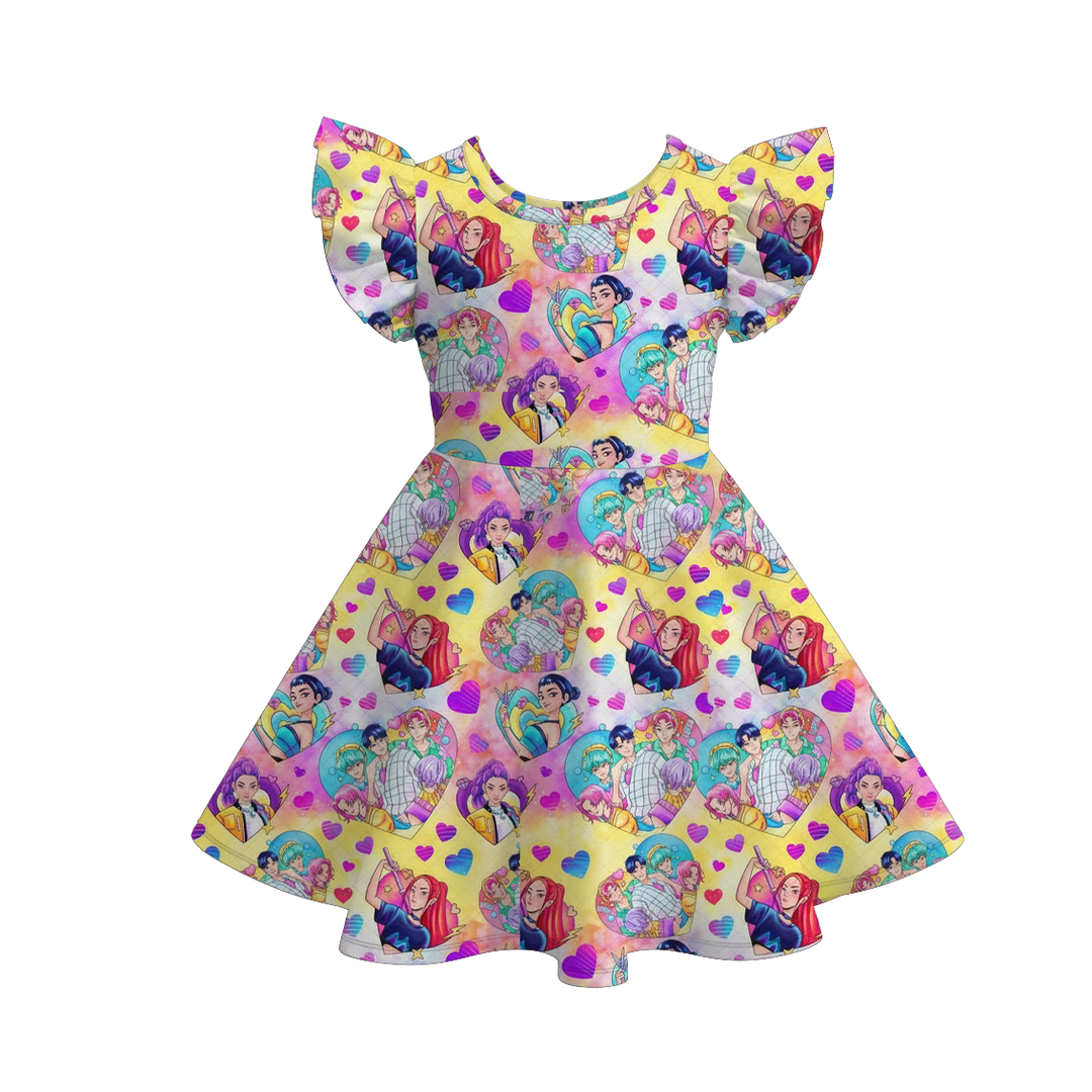 Valentine's sweet cute flutter sleeve twirly dress for girls