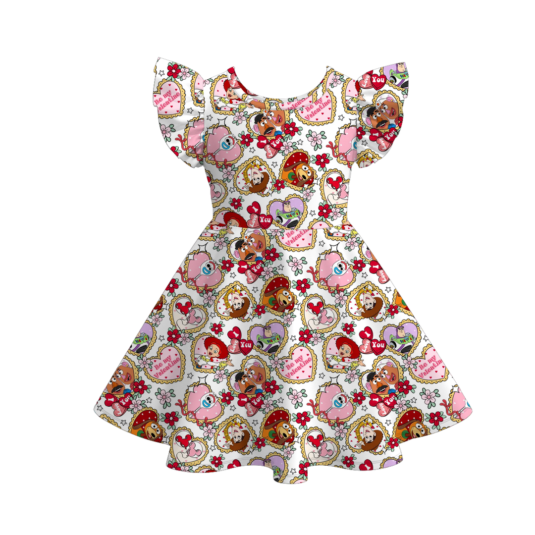 Valentine's sweet cute flutter sleeve twirly dress for girls