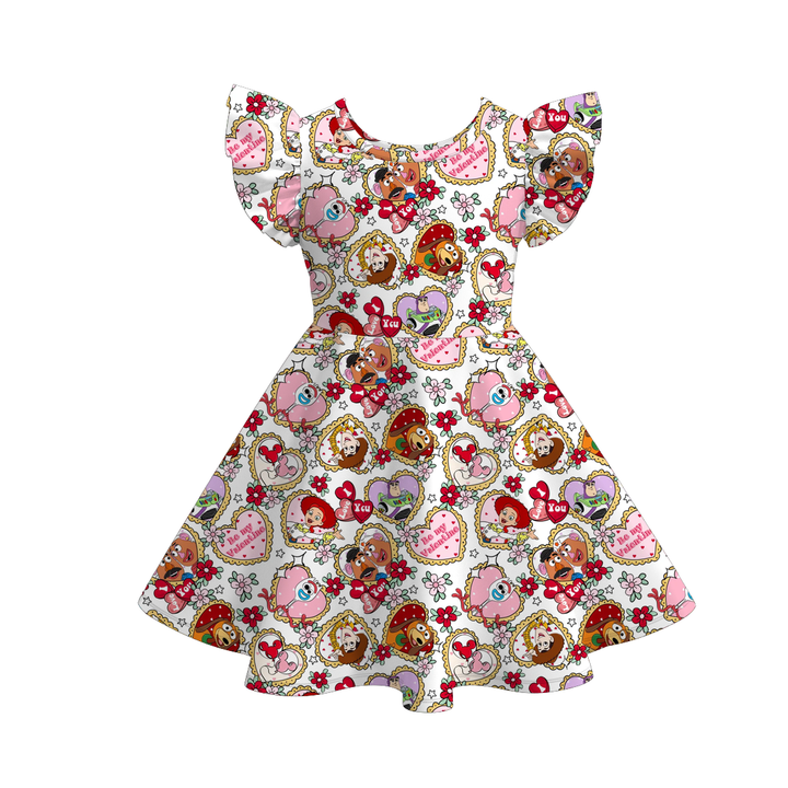 Valentine's sweet cute flutter sleeve twirly dress for girls