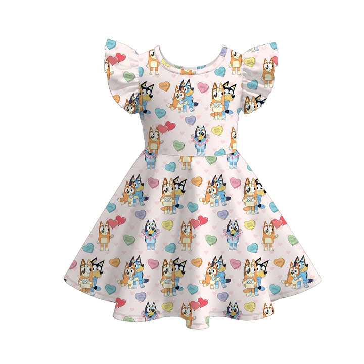 Valentine's sweet cute flutter sleeve twirly dress for girls