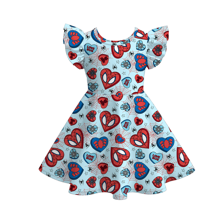 Valentine's sweet cute flutter sleeve twirly dress for girls
