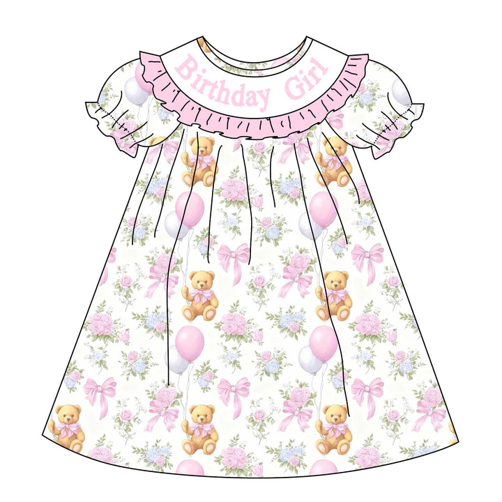 Birthday-themed embroidery bowknot ruffle princess dress romper