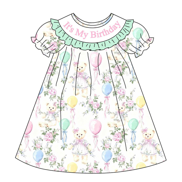 Birthday-themed embroidery bowknot ruffle princess dress romper