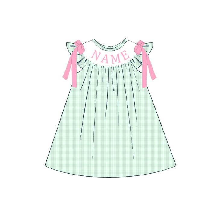Bow deco green plaid flutter dress-Customizable name