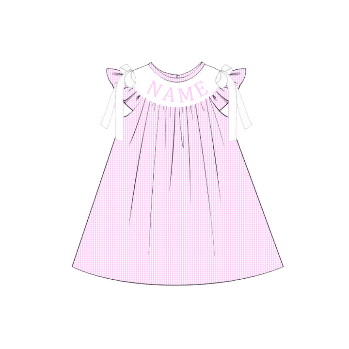 Bow deco pink plaid flutter dress-Customizable name