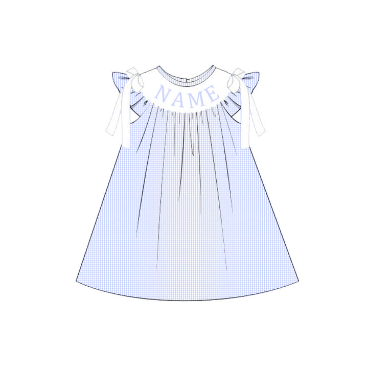 Bow deco blue plaid flutter dress-Customizable name