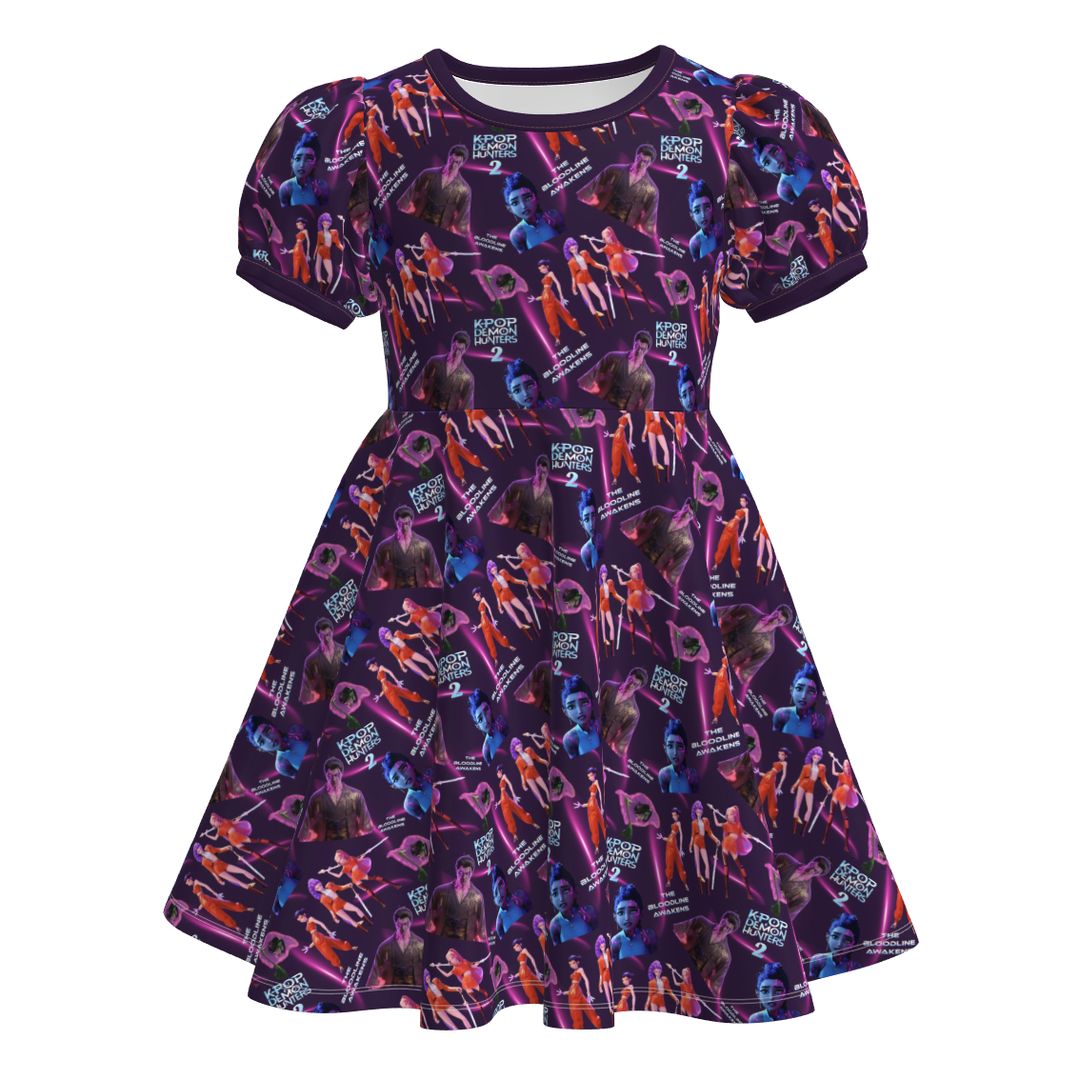 KDH K-pop inspired cute printed twirly dress for girls