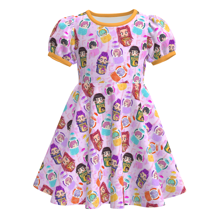 KDH K-pop inspired cute printed twirly dress for girls