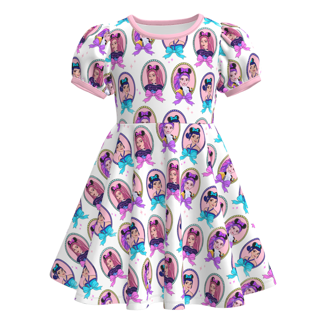 KDH K-pop inspired cute printed twirly dress for girls