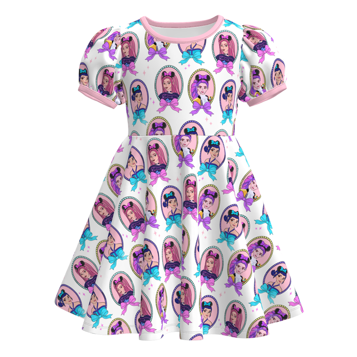 KDH K-pop inspired cute printed twirly dress for girls