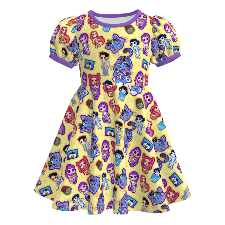 KDH K-pop inspired cute printed twirly dress for girls