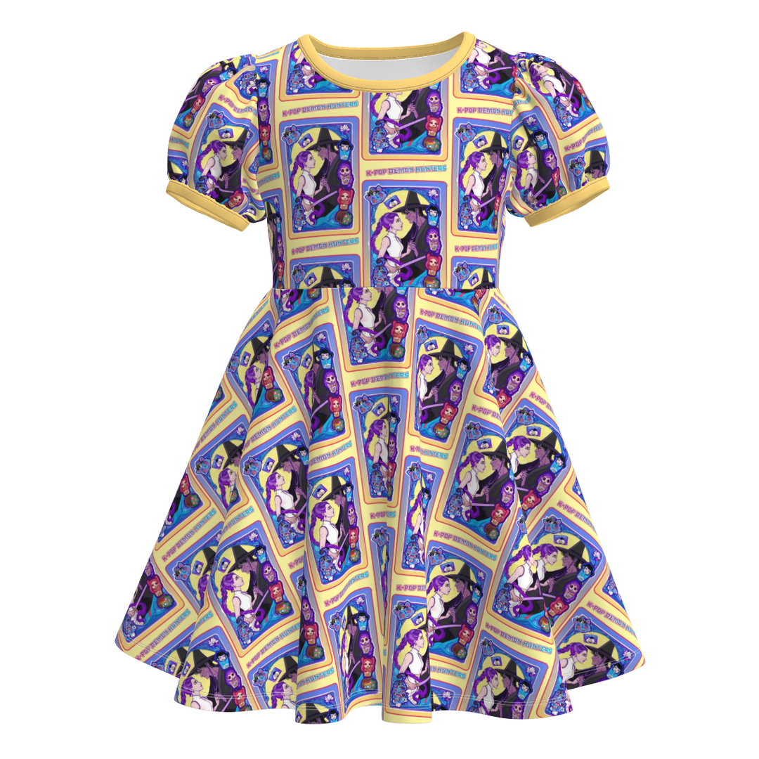 KDH K-pop inspired cute printed twirly dress for girls