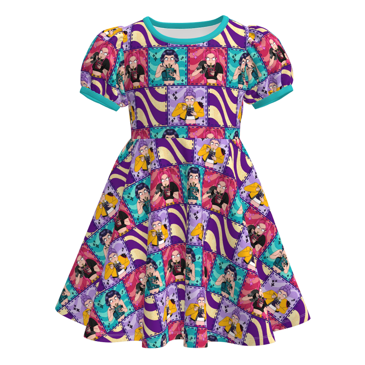 KDH K-pop inspired cute printed twirly dress for girls