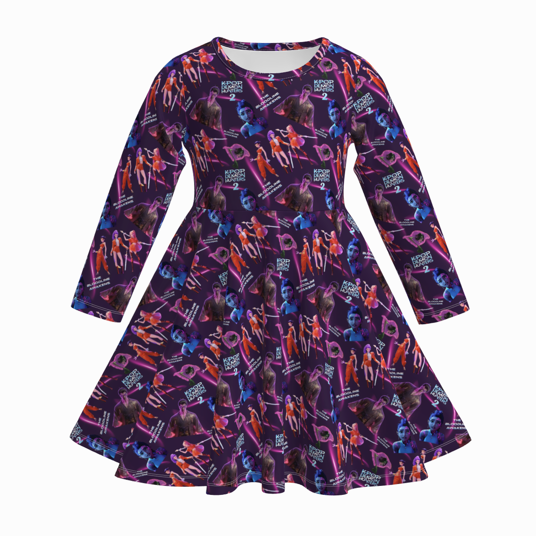 KDH K-pop inspired printed long sleeve twirly dress for girls