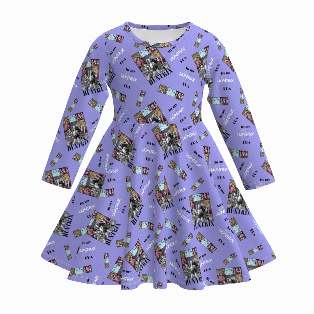KDH K-pop inspired printed long sleeve twirly dress for girls