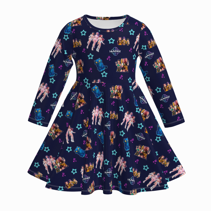 KDH K-pop inspired printed long sleeve twirly dress for girls