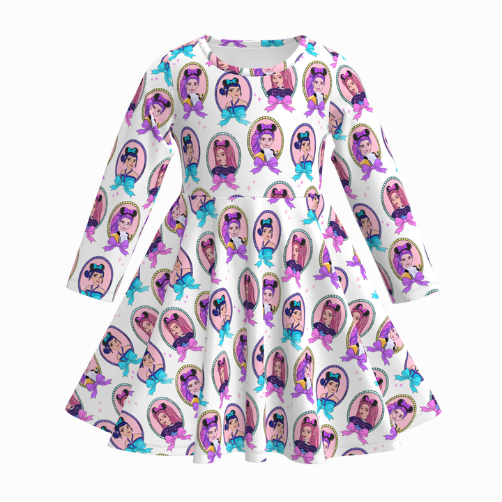 KDH K-pop inspired printed long sleeve twirly dress for girls