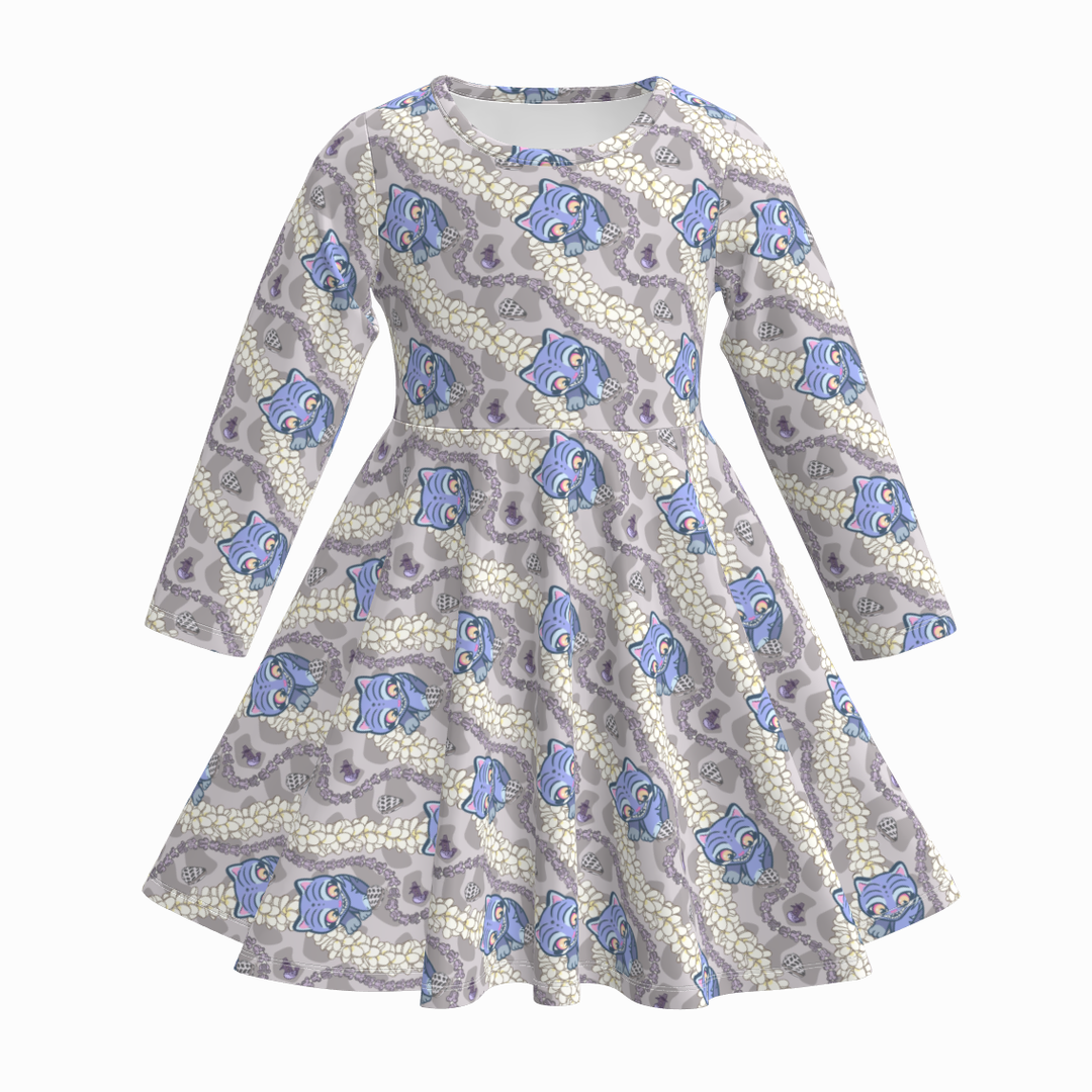 KDH K-pop inspired printed long sleeve twirly dress for girls