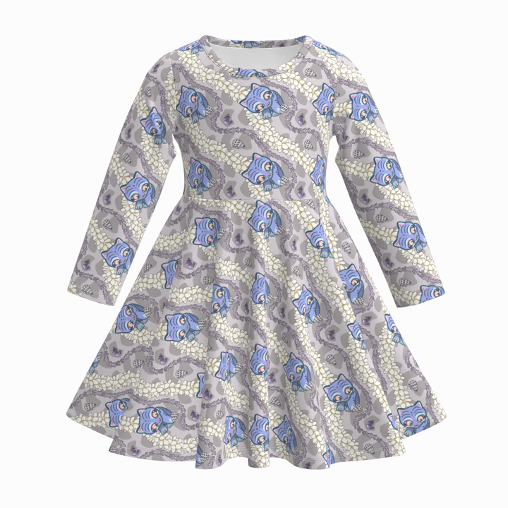 KDH K-pop inspired printed long sleeve twirly dress for girls