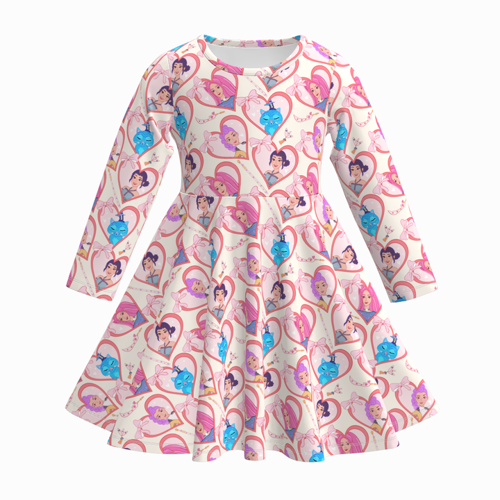 KDH K-pop inspired printed long sleeve twirly dress for girls