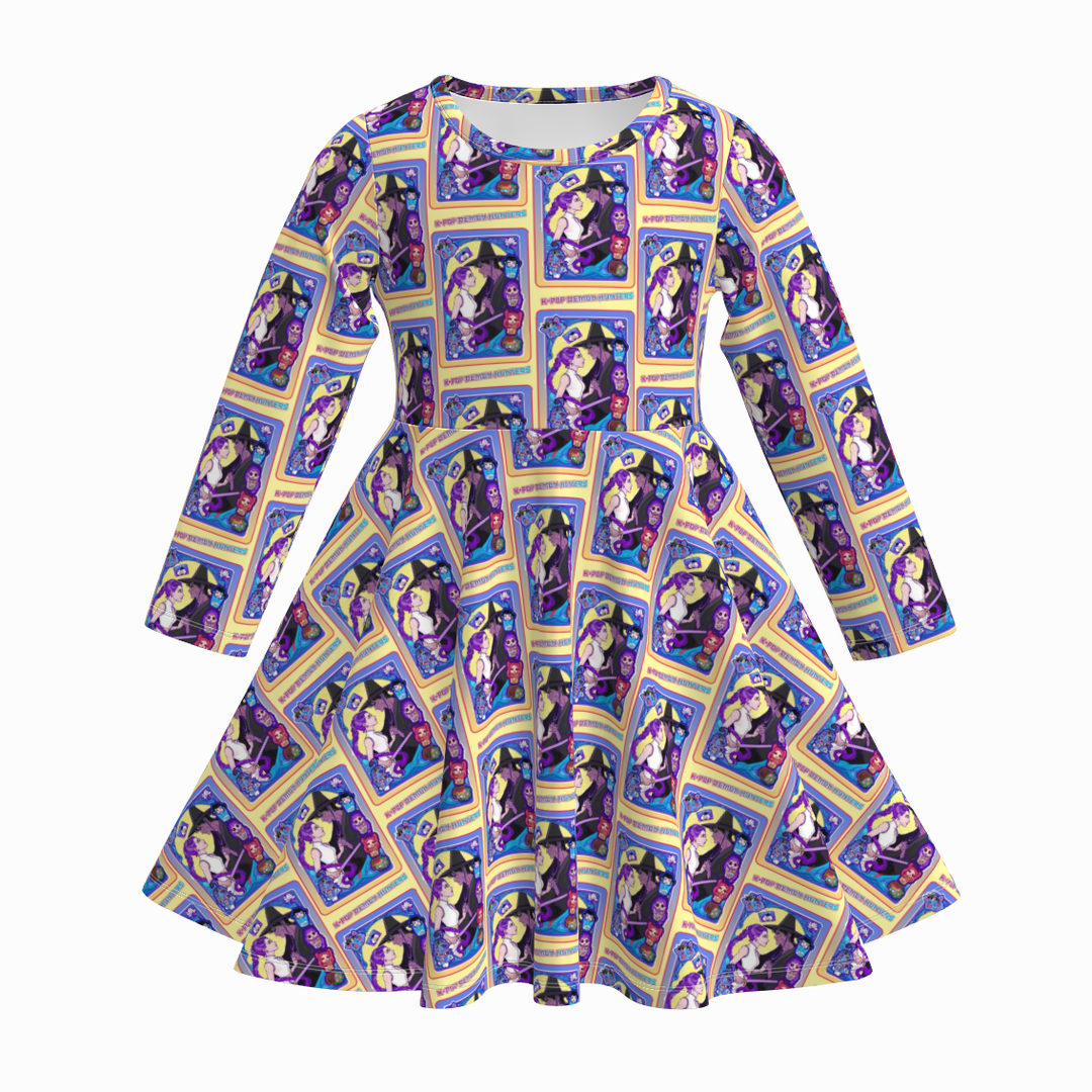KDH K-pop inspired printed long sleeve twirly dress for girls