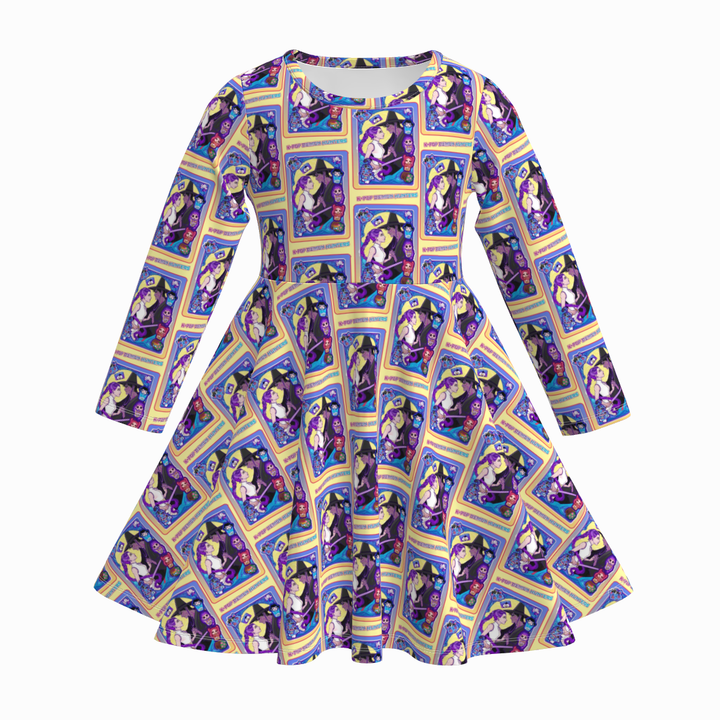 KDH K-pop inspired printed long sleeve twirly dress for girls