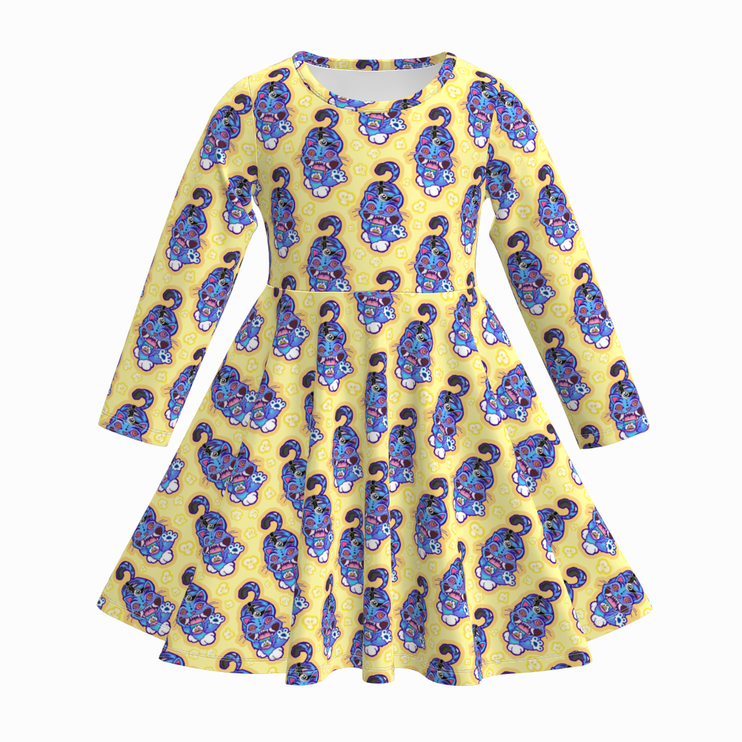 KDH K-pop inspired printed long sleeve twirly dress for girls