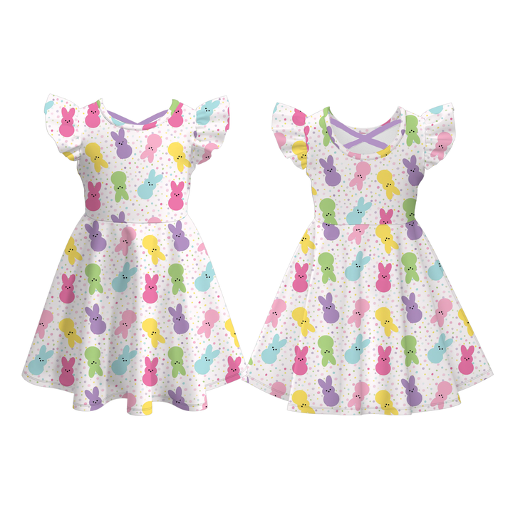 Easter bunny peeps printed cute twirl dress for girls