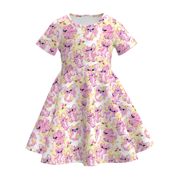 Girls cartoon character printed cute twirly dress