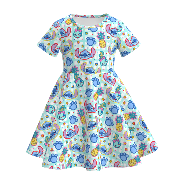 Girls cartoon character printed cute twirly dress