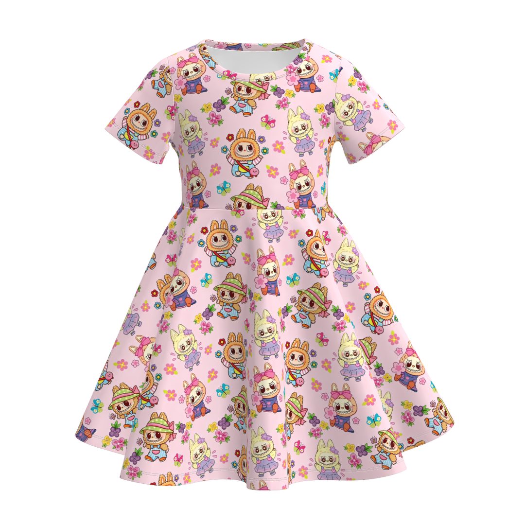 Girls cartoon character printed cute twirly dress