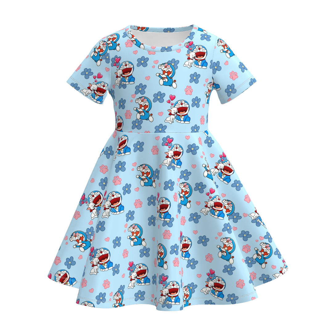Girls cartoon character printed cute twirly dress