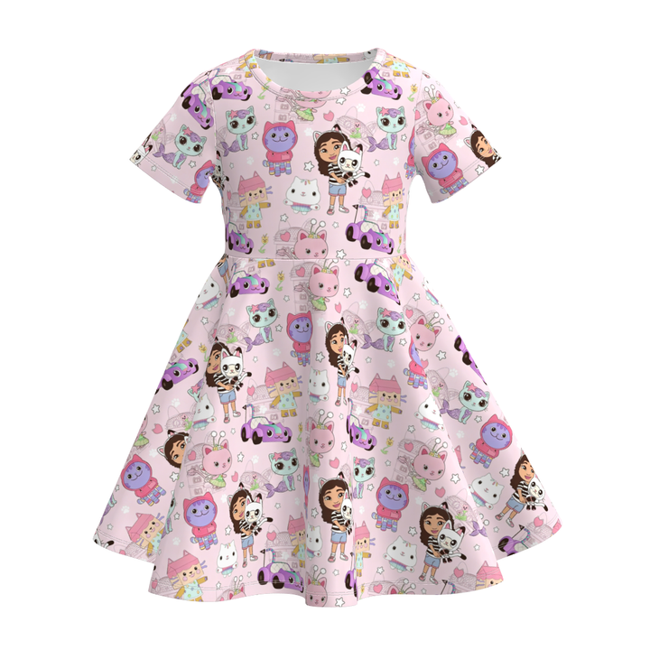 Girls cartoon character printed cute twirly dress