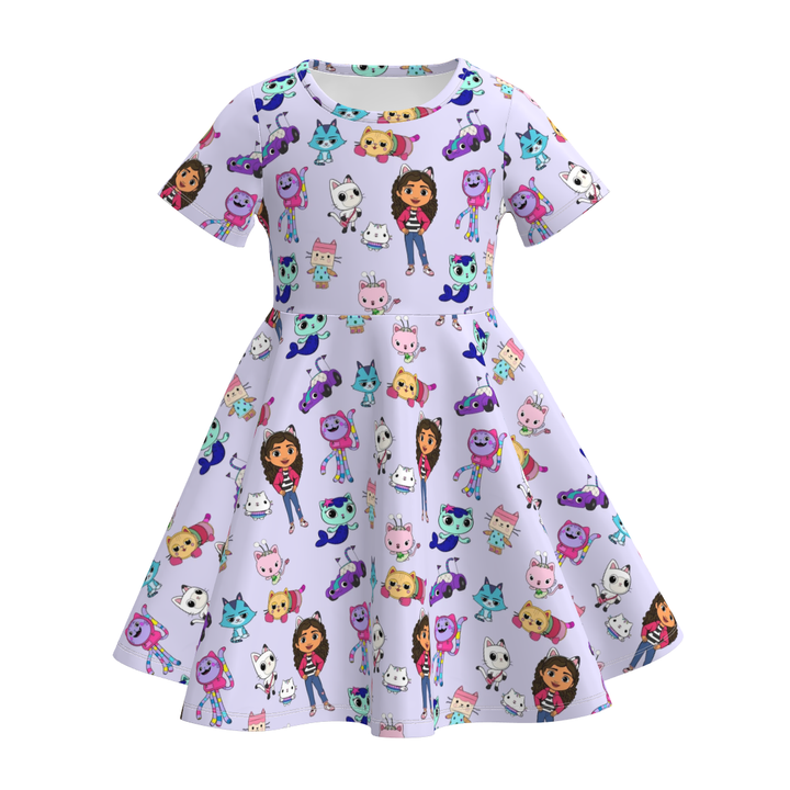 Girls cartoon character printed cute twirly dress