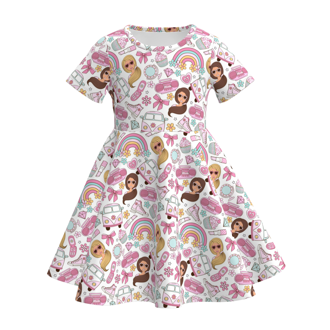 Girls cartoon character printed cute twirly dress