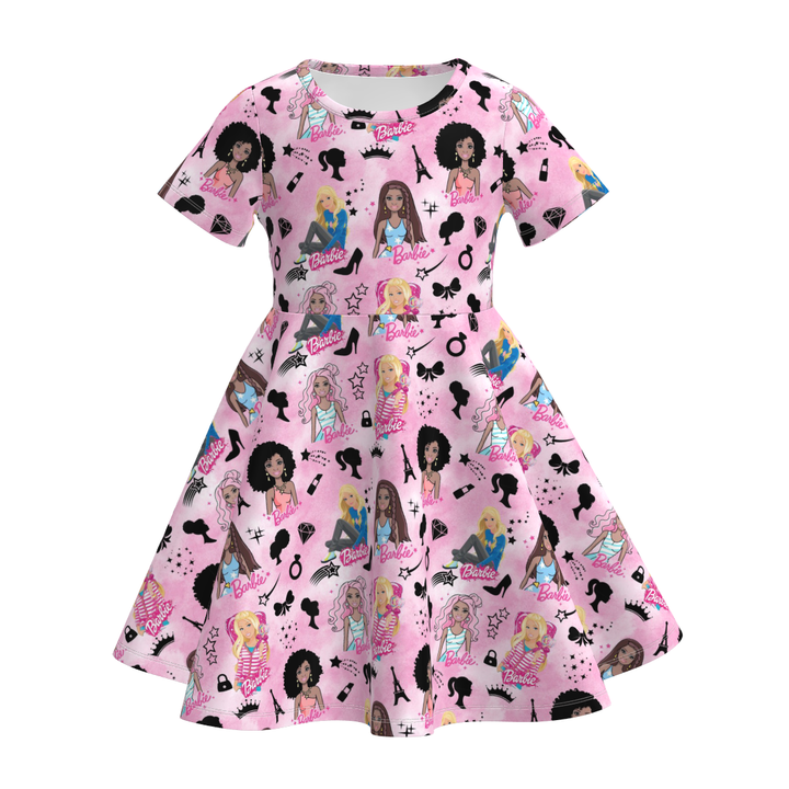 Girls cartoon character printed cute twirly dress
