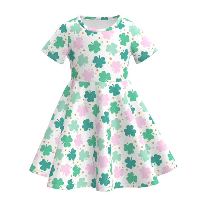 St. Patrick's Day clover all-over printed twirly dress