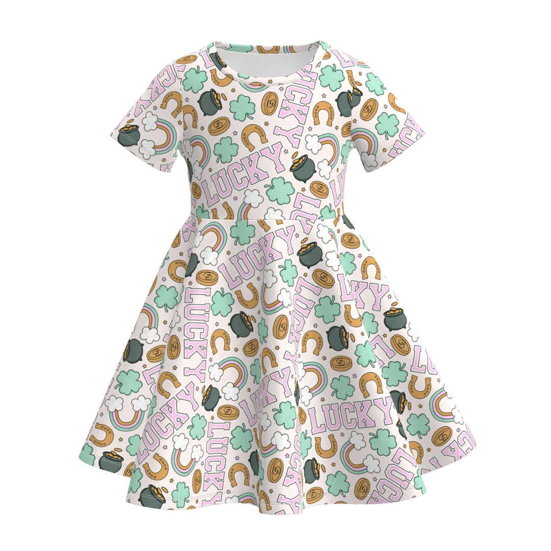 St. Patrick's Day clover all-over printed twirly dress