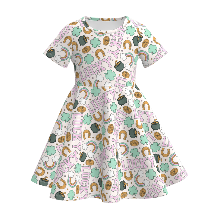 St. Patrick's Day clover all-over printed twirly dress
