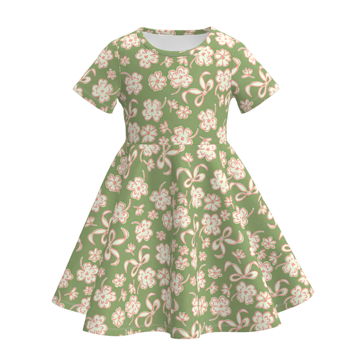 St. Patrick's Day clover all-over printed twirly dress