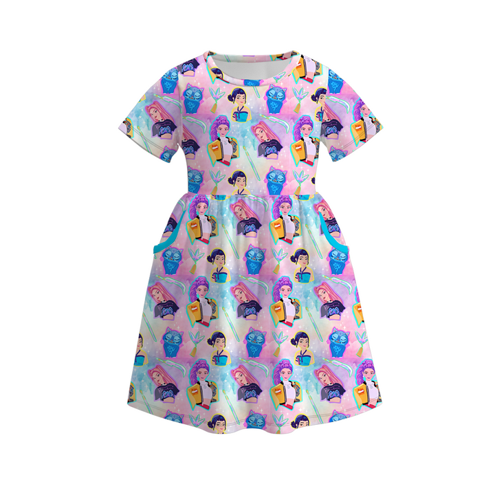 KDH K-pop inspired printed pocket dress for girls