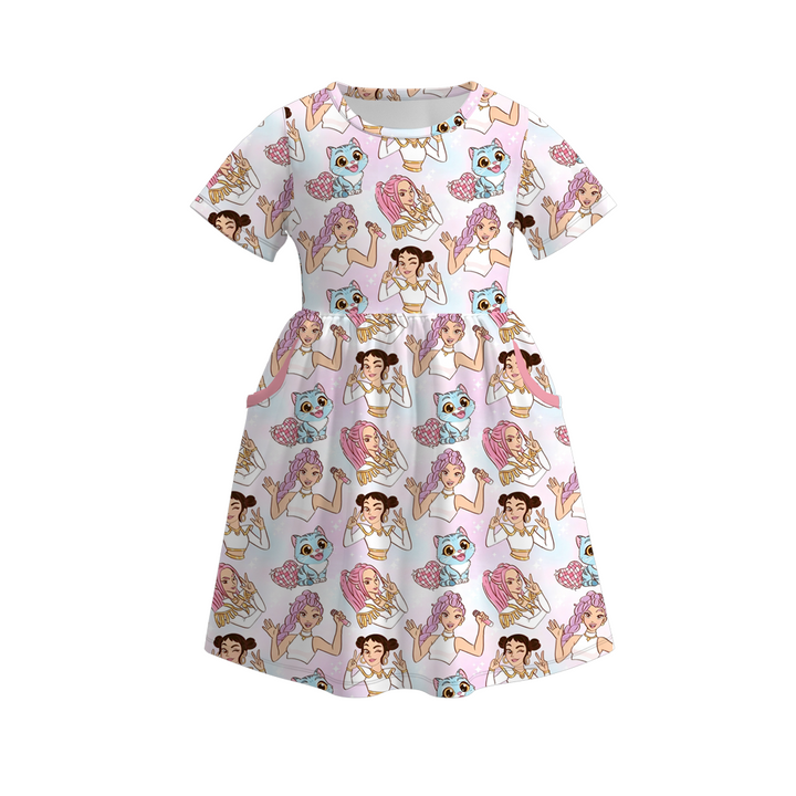 KDH K-pop inspired printed pocket dress for girls