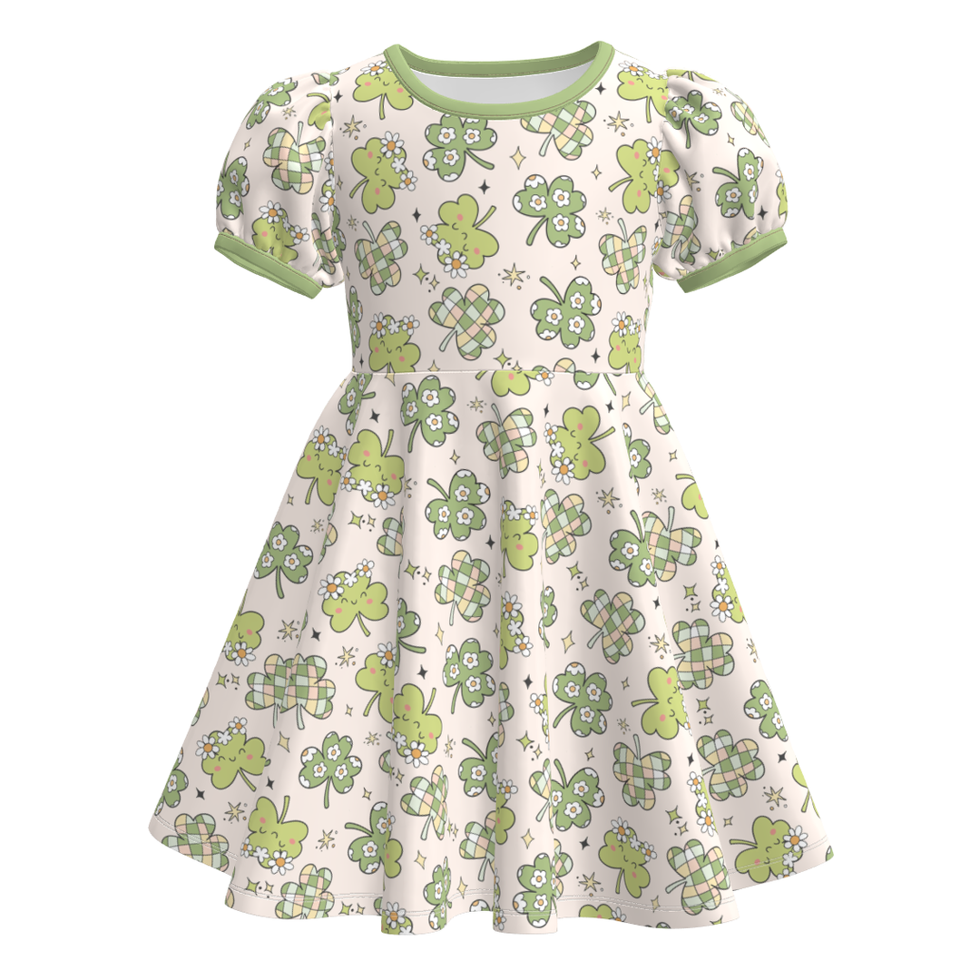 St. Patrick's Day clover all-over printed twirly dress