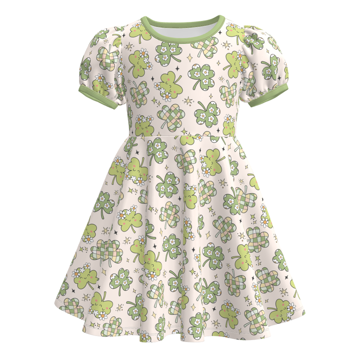 St. Patrick's Day clover all-over printed twirly dress