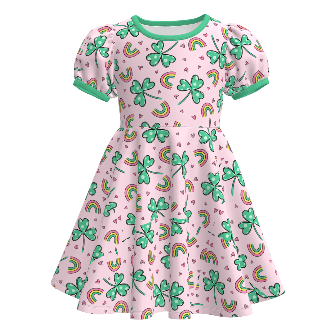 St. Patrick's Day clover all-over printed twirly dress