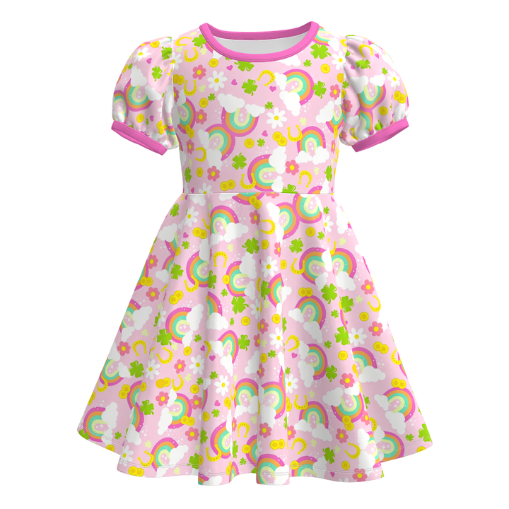 St. Patrick's Day clover all-over printed twirly dress
