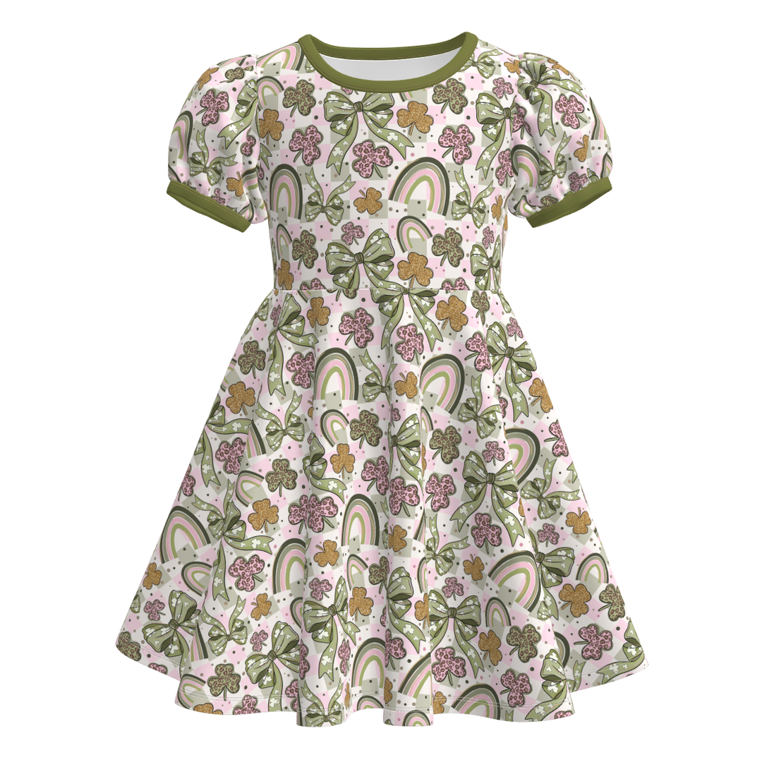 St. Patrick's Day clover all-over printed twirly dress