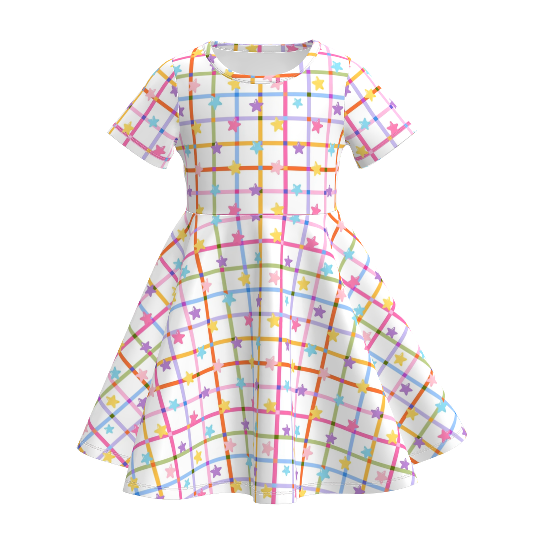 Pastel star print sister outfits Easter colorful dress