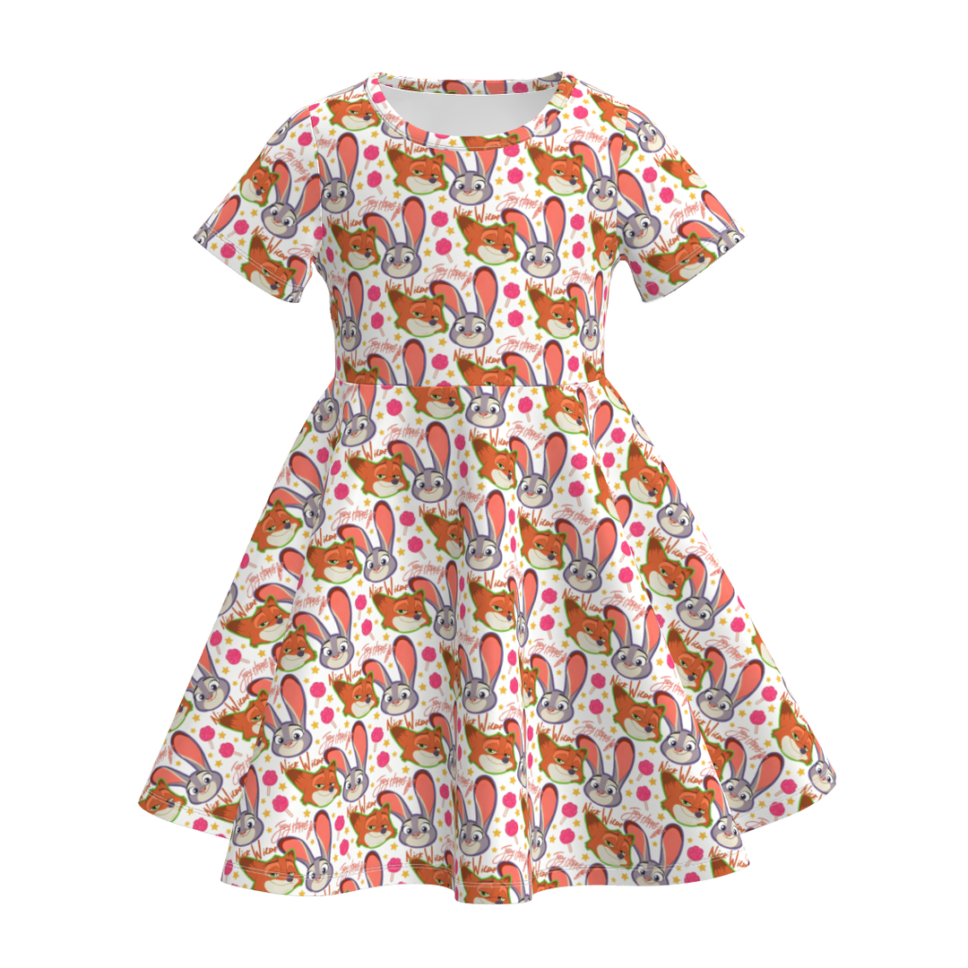 Zootopia inspired all-over printed twirly dress for girls